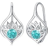 Lotus Earrings for Women 925 Sterling Silver Gemstone Lotus Flower Leverback Earrings Yoga Gemstone Jewelry Gifts for Women