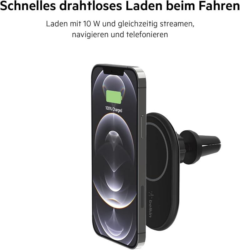 BoostCharge drahtloser magnetischer Kfz-Telefon-Halter, Kfz ladegerät, Auto Ladegerät, kompatibel mit MagSafe-fähigem iPhone 17, Air, 16, 15, 14, 13, 12, Pixelsnap (inkl. Kabel)