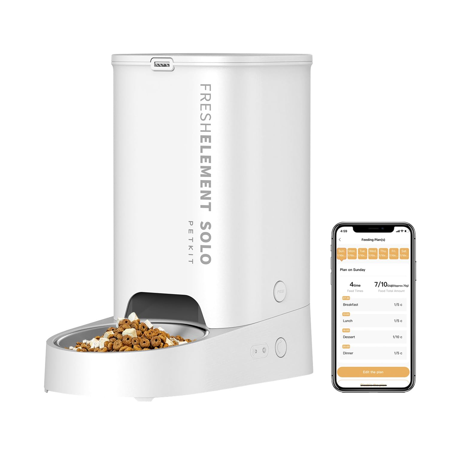 Photo 1 of (MISSING CHARGER) PETKIT Automatic Cat Feeder, 2.4G WiFi Automatic Dog Feeder, App Control Pet Food Dispenser with Triple Fresh-Lock System, Up to 10 Meals Per Day, Schedule Feeding, Food Shortage Alert, 3L Capacity