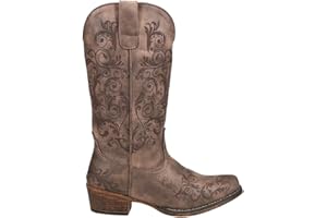 ROPER Womens Tall Stuff Embroidery Snip Toe Casual Boots Mid Calf Low Heel 1-2" - Brown