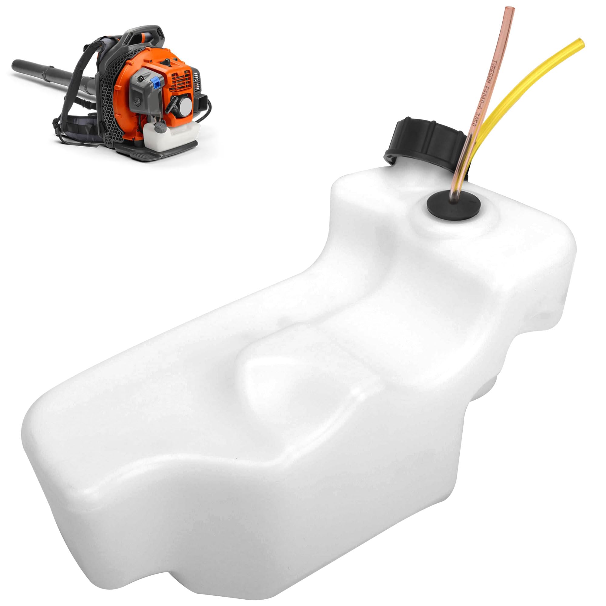 Photo 1 of 577467801 Fuel Tank Assembly Compatible with Husqvarna Backpack Blower Weed Eater, Good Performance, Not Easy to Damage, Long Service Life - White