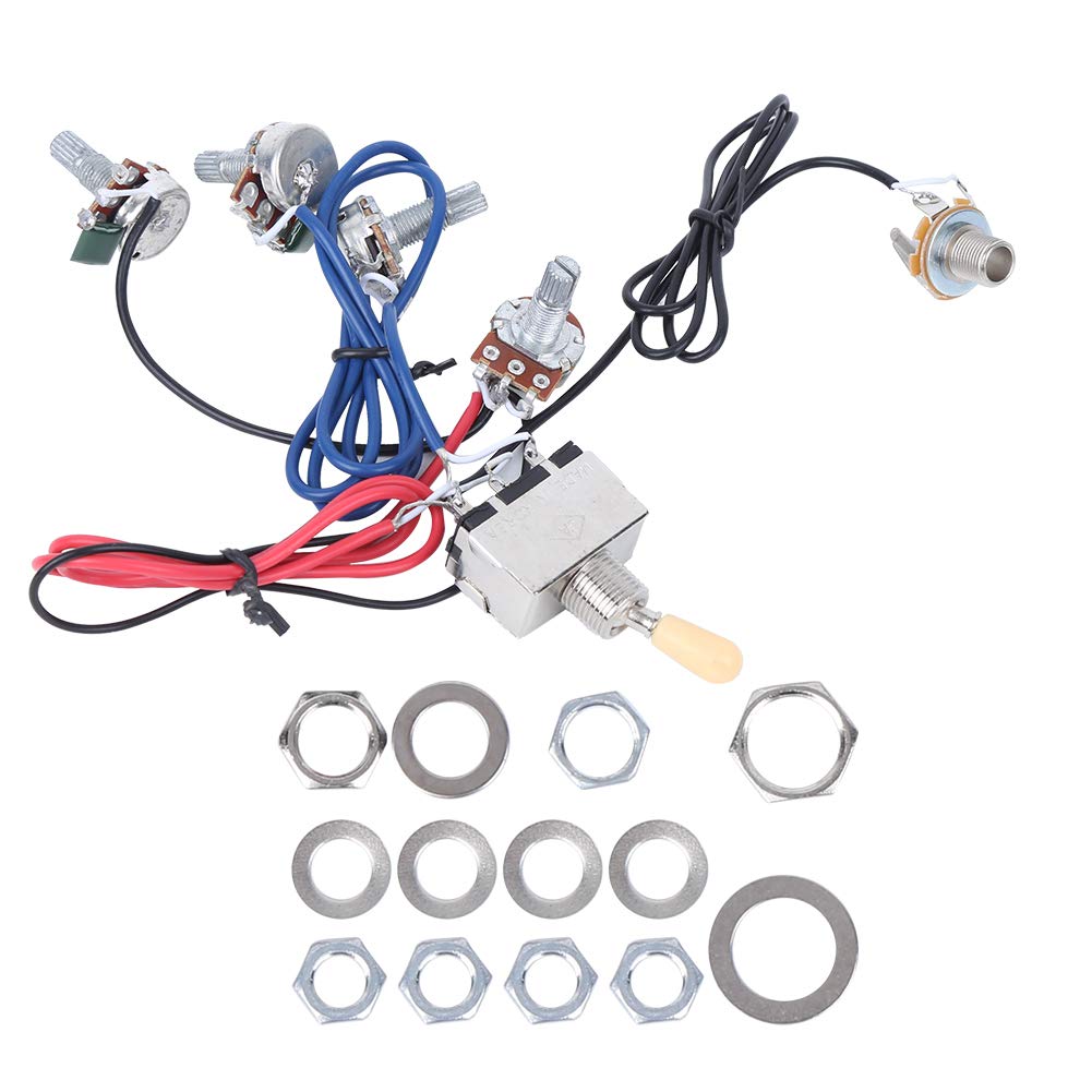 RiToEasysports 500K 2V2T1J Electric Guitar Potentiometer Prewired Wiring Harness Set 3 Way Switch Socket for Electric Guitar Parts (Yellow) Musical Instrument Accessories