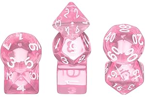 uxcell Polyhedral Dice Set, 7 Pcs Acrylic Dice for Role Playing Table Games Tabletop Gaming Accessories, Transparent Pink