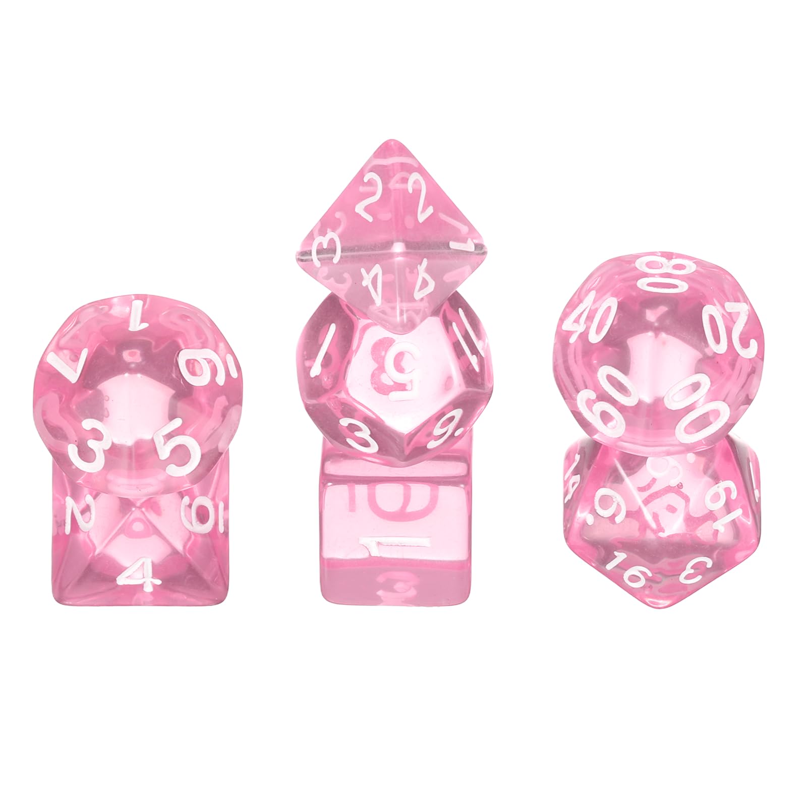 sourcing map Polyhedral Dice Set, 7 Pcs Acrylic Dice for Role Playing Table Games Tabletop Gaming Accessories, Transparent Pink