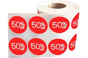 POP RESIN Price Stickers 50 Off Percent Off Labels 1.5 inch Sale Tags Fifty Percent Off Sticker 1000 Pcs Garage Sale Stickers Price Tags Circle Pricemarker Half Off Labels Stickers roll