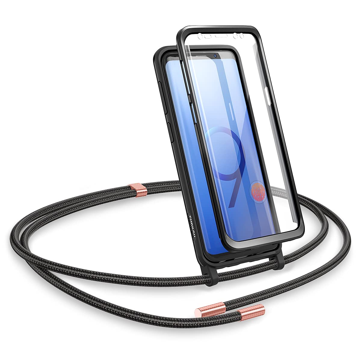 SURITCH Compatible for Samsung S9 Crossbody Case Lanyard Rope Mobile Case with Built-In Screen Protector Full-Body Rugged Case Necklace Phone Cover with Cord Strap for Samsung Galaxy S9 (Black)