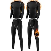ATTIQOZI Youth Boys Thermal Underwear Set Compression Fleece Lined Leggings with Athletic Shirts Base Layer