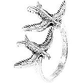 Izpack Vintage Swallow Bird Open Adjustable Ring Flying Double Animal Expandable Statement Finger Bands Stacking Eternity Rings Cute Jewelry Gifts for Women