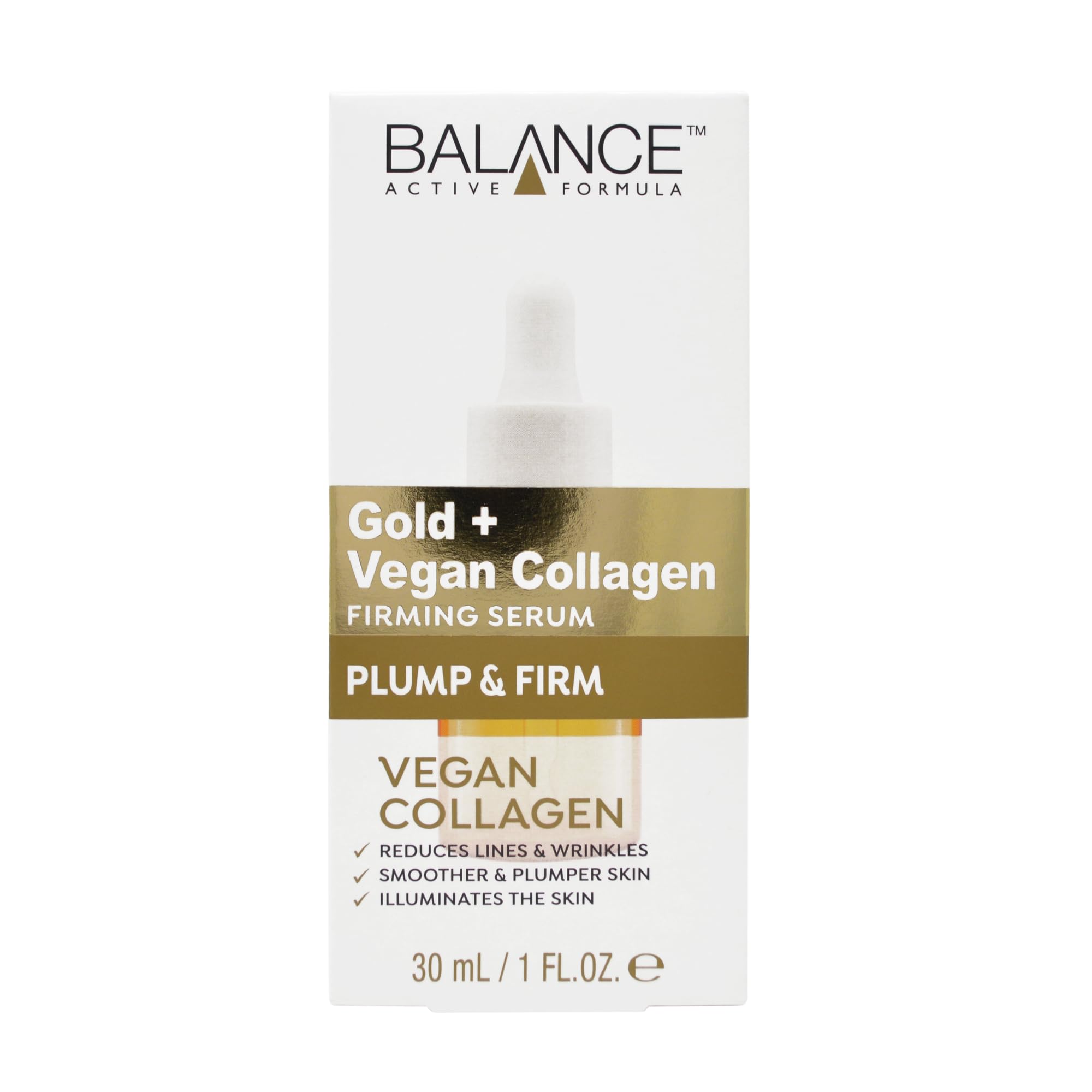 Balance Active Formula Gold + Vegan Collagen Firming Serum - Luxurious Glow with Gold, Youthful Skin Tightening, Lightweight & Non-Greasy, Proven Results - 30ml
