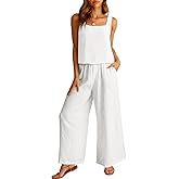 ANRABESS 2 Piece Sets for Women Outfits Lounge Matching Casual Travel Wide Leg Pants Crop Top Summer Vacation Beach Clothes