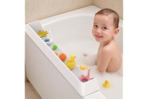 AyNirser Bathtub Splash Guard Play Shelf Over Tub for Kids 31” with Strong Suction Cups, Silicone Tub Water Guards Toy Tray Holder No Mess Water Spill in Bathroom for Toddlers Kids Baby (White)