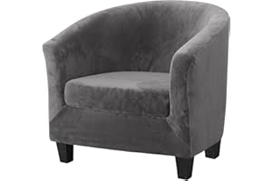 cjc Velvet Club Chair Cover Slipcover,2-Piece Barrel Tub Chair Cover for Living Room Armchair Sofa Covers with Cushion Covers,Washable Furniture Protector for Club Chairs(A Velvet-Dark Grey,2PCS)