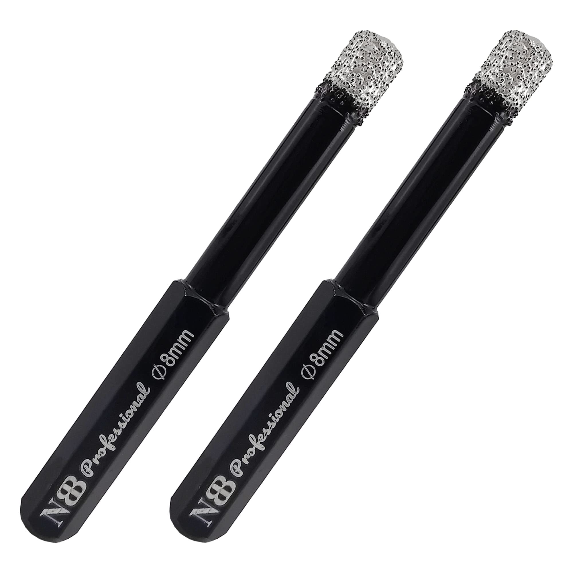 NBB Brazed Diamond Drill Bits with hex shank, for Dry drilling on hard Porcelain, Ceramic, Tile, Granite, Marble, extra longer life in wet drilling, used on cord or cordless pistol drill (8mm x2pcs)