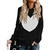 QIXING Women's Pullover Sweater Round Neck Long Sleeve Heart-Shaped Sweater