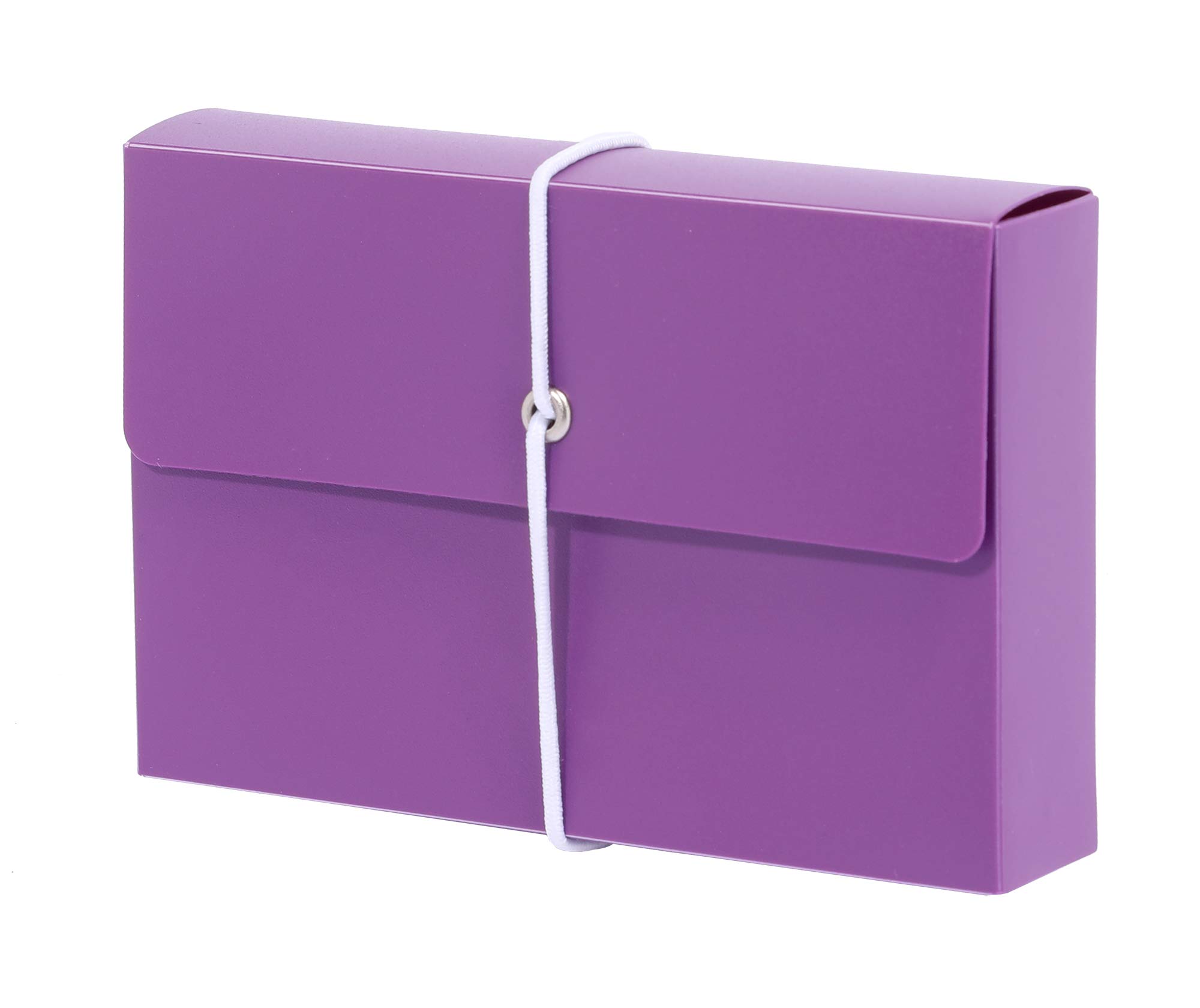Index Box Made of Flexible Plastic, Filled with 100 Index Sheets, 125 x 75 mm, Lined (corresponds to Approx. A7) and 5 Transparent registers, with Elastic Strap, Berry Purple (Purple)