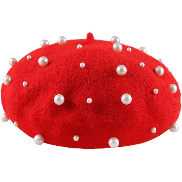 Pearl Rhinestone Winter Wool French Beret Hat Artist Beanie  display picture 3