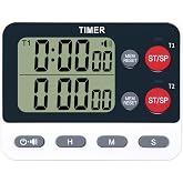 TPNEG Dual Kitchen Timer Digital - Large Display, Easy to Use and Read, Cooking Timer for Kitchen with Alarm, Magnetic Back, Loud &amp; Silent and Count Up/Countdown Modes, Replaceable AAA Battery