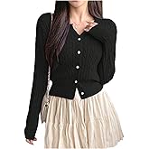 RoseSeek Women's Cable Knit Button Down Cardigans Slim Fit Crew Neck Sweaters Fall Tops