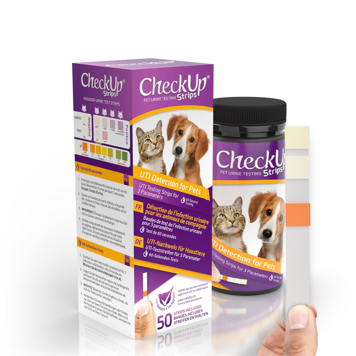 CheckUp KIT4CAT UTI Urine Testing Strips for Cats and Dogs - Detection of pH, Nitrite and Leukocytes x 50