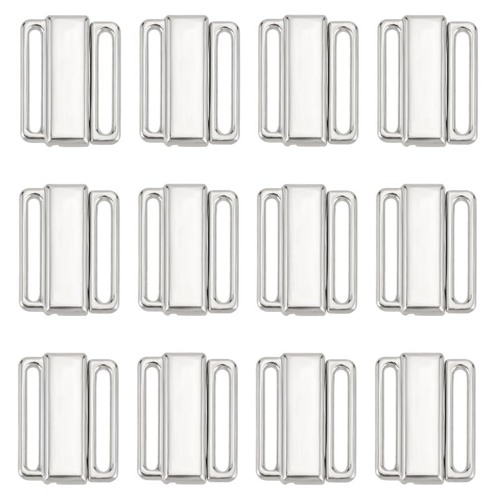 GOMAKERER 20 Pcs Metal Bra Front Clasps, Bikini Closure Connectors Strap Hooks for Sewing Bikini Halter Swimsuit Tops Lingerie Rings Metal Bathing Suit Clips Adjustment Slider for Slip Dress, Platinum