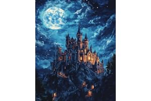 Night View Cross Stitch Stamped Kits,Starry Night Castle,Creative Cross Stitch Kit - Colorful Patterns with Pre-Printed Fabri