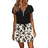 Womens Summer Casual Dresses Short Sleeve Striped Dress Boho Beach Vacation Tie Drawstring Waist Sun Dresses with Pockets