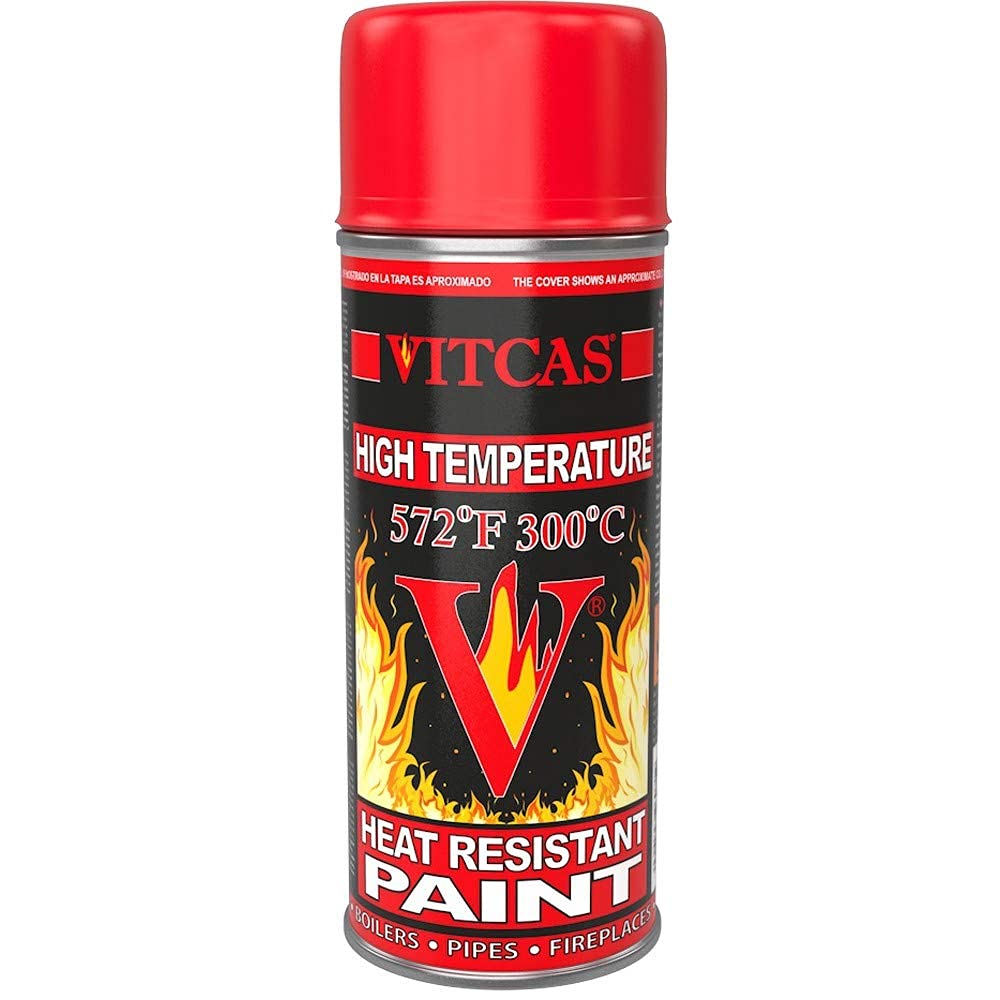 VITCAS 400ml Red Heat Resistant Spray Paint- High Temperature - Decorative Finish - Easy To Use– Interior Exterior - Matte- Exhaust Stove- Anti-Corrosive- furnaces- heaters- barbecues- boilers- pipes