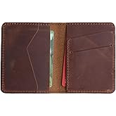 JJNUSA Handmade Men Minimalist Leather Wallet Card Holder Distressed Wallets for Gifts (Brown)