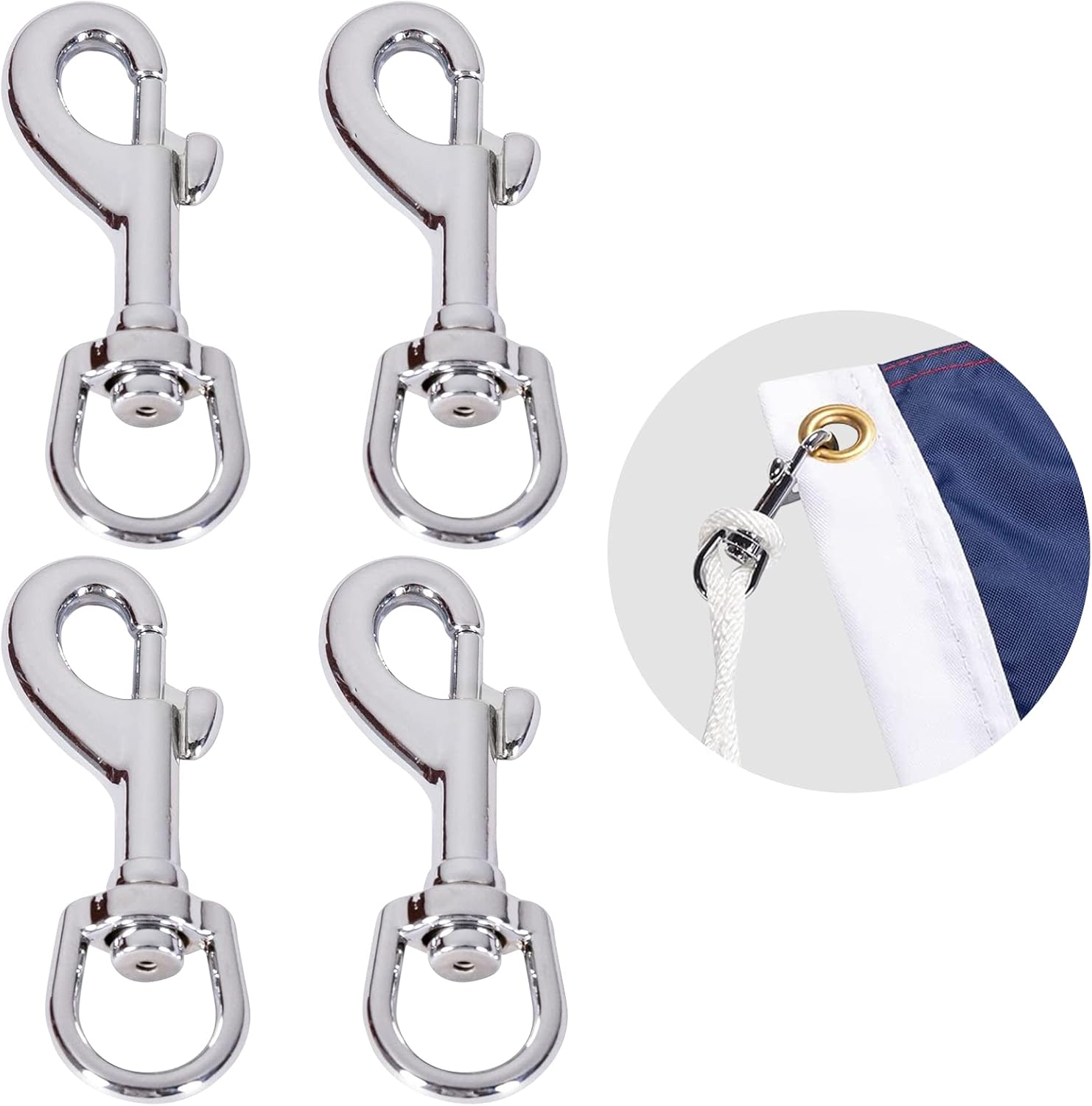Flagpole Hardware - NQ Flag Swivel Snap Clips - Heavy Duty Metal Flag Snaps Hooks with Swivel Eyelet for Max 5/16