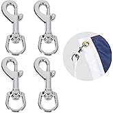 NQ Flag Swivel Snap Clips - Heavy Duty Metal Flag Snaps Hooks with Swivel Eyelet for Max 5/16" Diameter Flagpole Rope, Flag Pole Hardware, Clips for Flag, Pet Leash, Leather Craft (Silver, Pack of 4)