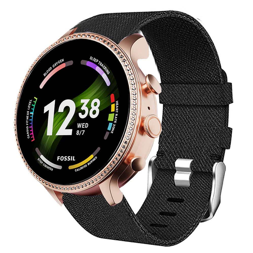 Giaogor Compatible for Fossil Gen 6 Smartwatch Band, Breathable Nylon Woven Fabric Replacement Accessory Strap Compatible for Fossil Gen 6 42mm / 44mm Smartwatch (Black, 44mm case Man)