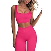 FAFOFA Ribbed Workout Outfits for Women 2 Piece Seamless Sport Bra High Waist Yoga Leggings Sets