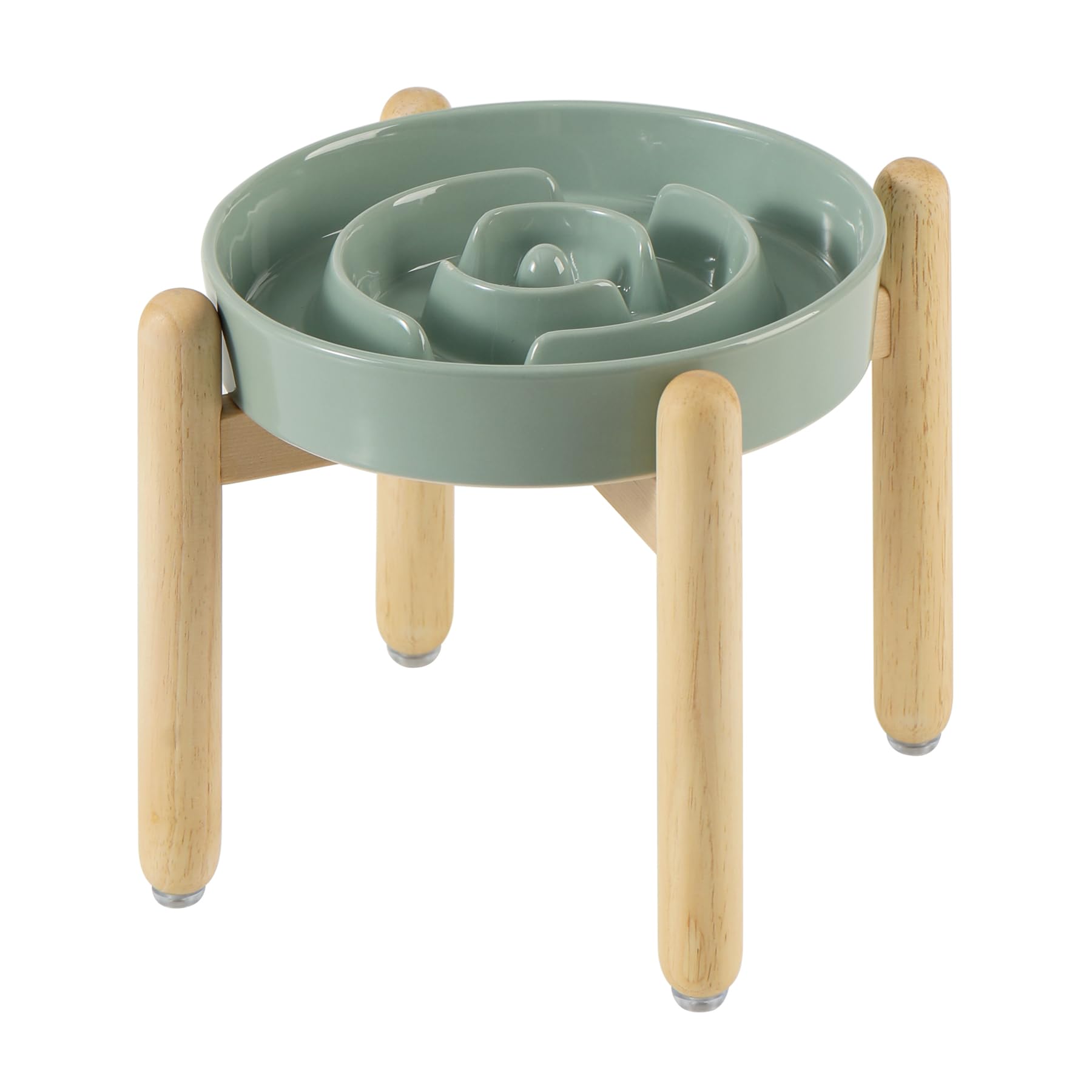 Photo 1 of Havniva 7.3inch Ceramic Raised Slow Feeder Dog Bowl Set, Elevated Wooden Stand for Medium and Small Dog, Puzzle Slow Dish, Preventing Choking(Light Green, Single Bowl+ Stand)