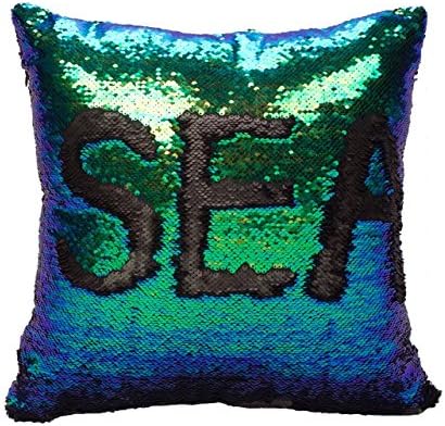 CHICCAT Reversible Sequins Mermaid Throw Pillow Cases Pillow Covers 4040cm/16"x16" (Multi Green &amp; Black)