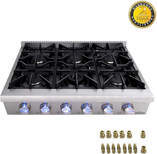Stainless Steel HRT3618U Thor kitchen ProStyle Gas Rangetop with 6