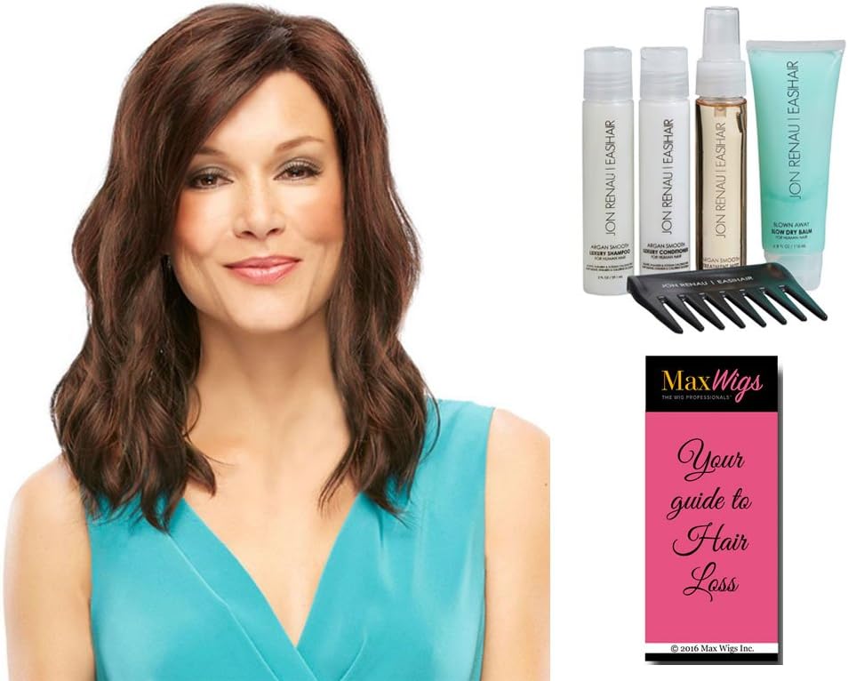 Heidi Monofilament Top Color 6/33 RASPBERRY TWIS - Jon Renau Wigs Wavy Beach Long Layers Women's Synthetic Boho Chic Smart Lace Front Bundle with Travel Kit, MaxWigs Hairloss Booklet