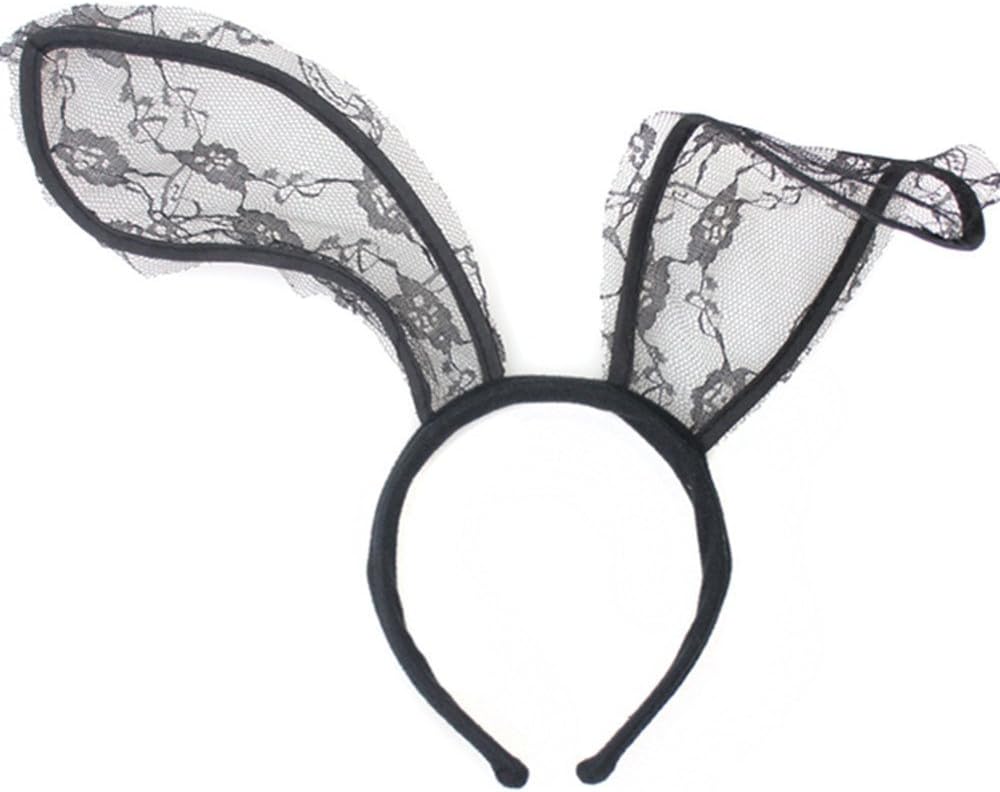 She's Shining Women Sexy Lace Bunny Rabbit Ears Headband Fancy Dress Costume Party Cosplay Hair Accessories - Black - Image 5