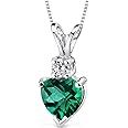 PEORA Created Emerald with Genuine Diamond Pendant for Women 14K White Gold, 0.82 Carat total Heart Shape Solitaire, Green Emerald Jewelry, May Birthstone, Gifts for Birthday, Anniversary, Wedding