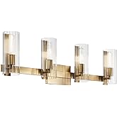 Kichler Jemsa 32" Vanity Light, 4-Light Modern Bathroom Light Fixture with Clear Fluted Glass in Champagne Bronze, for Bathro