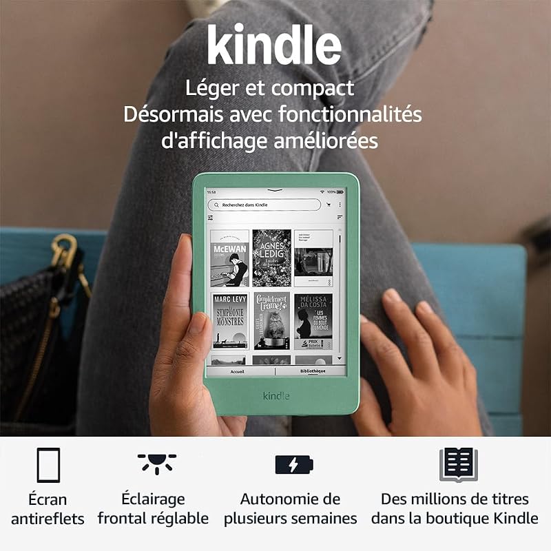 Kindle 16 Go (modèle 2024) : léger et compact, avec changements de page rapides et contraste élevé - Sans publicités - Vert matcha