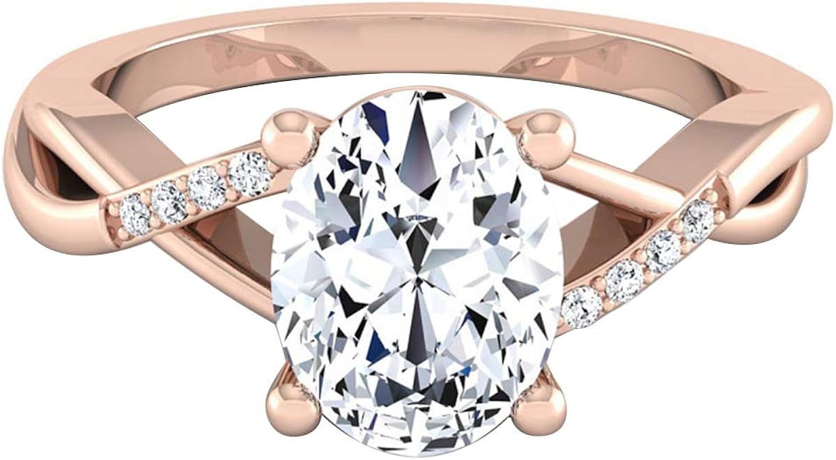 Solitaire Infinity Engagement Ring In 2.00 Ct Oval & Round Cut Simulated Diamond 10K