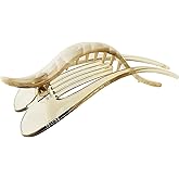Parcelona French Pelican Ivory Cream Celluloid Acetate 5 Inch Salon Hinge Hair Claw Clip Slide in Secure Grip Clamp Clutcher for Fine and Long Hair