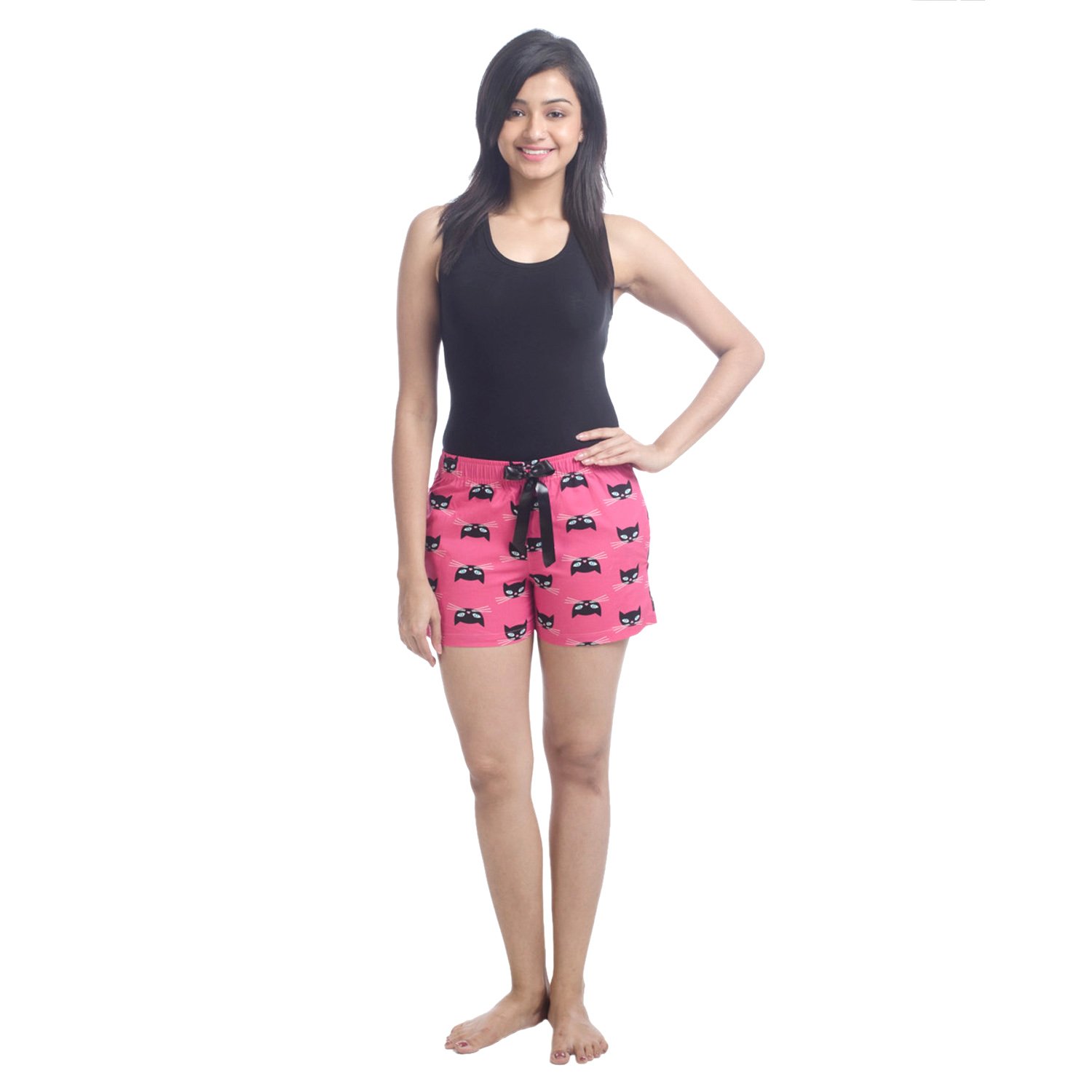 nite flite women's cat print cotton lounge shorts
