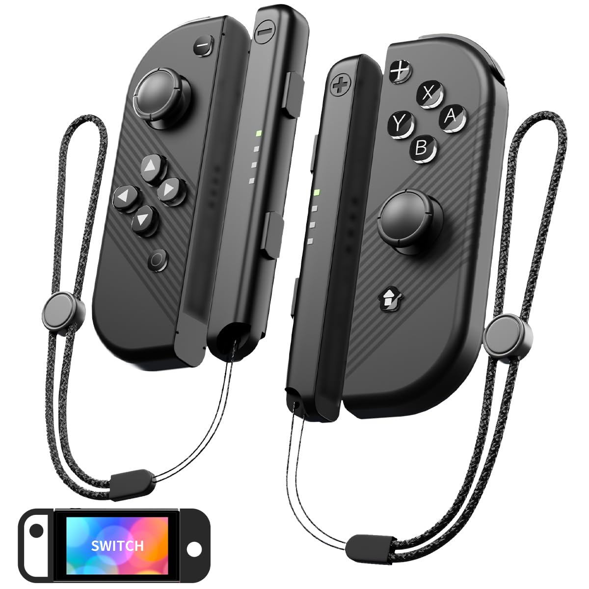Photo 1 of CAWOOSOO Black Wireless Controllers for Switch/Lite/OLED Joypad, 6-Axis Gyroscope & haptic feedback & 500 mAH battery & Motion Sensing, (with 2 Pack Switch Controllers Strip)