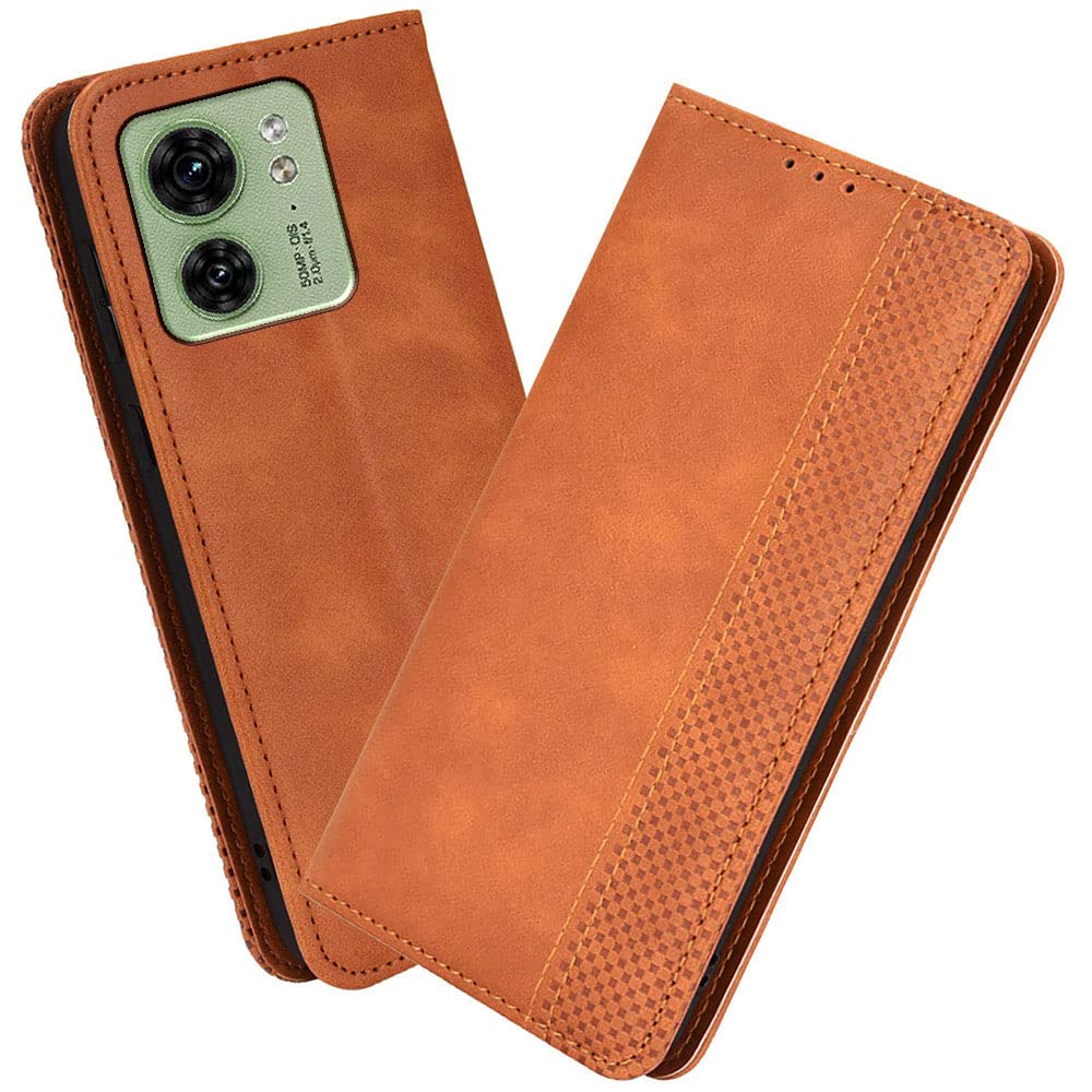 XINNI Protective Phone Case for Motorola Edge 40 5G, PU/TPU Vintage Flip Leather Shockproof Cover Magnetic Book Style Wallet, Brown — image 1