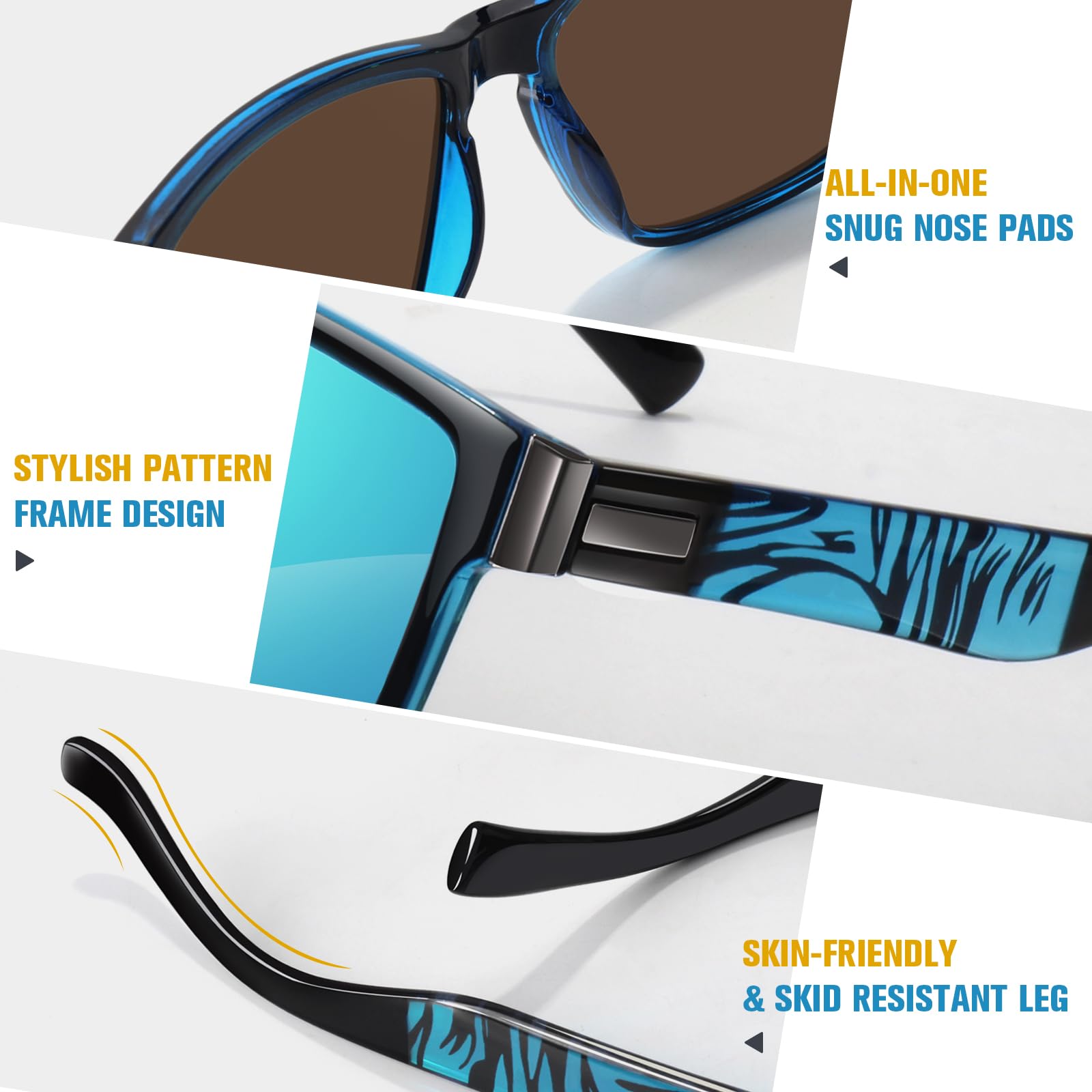 LINVO Polarized Sunglasses for Men Trendy Lightweight Mirrored Shades UV400 Protection for Driving Fishing Golf