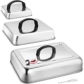 Leonyo Heavy Duty Stainless Steel Griddle Basting Cover Dome, 3 Pack | Commercial Rectangular Cheese Melting Dome For Griddle, Square BBQ Food Steamer Cover Lid For Flat Top Grill