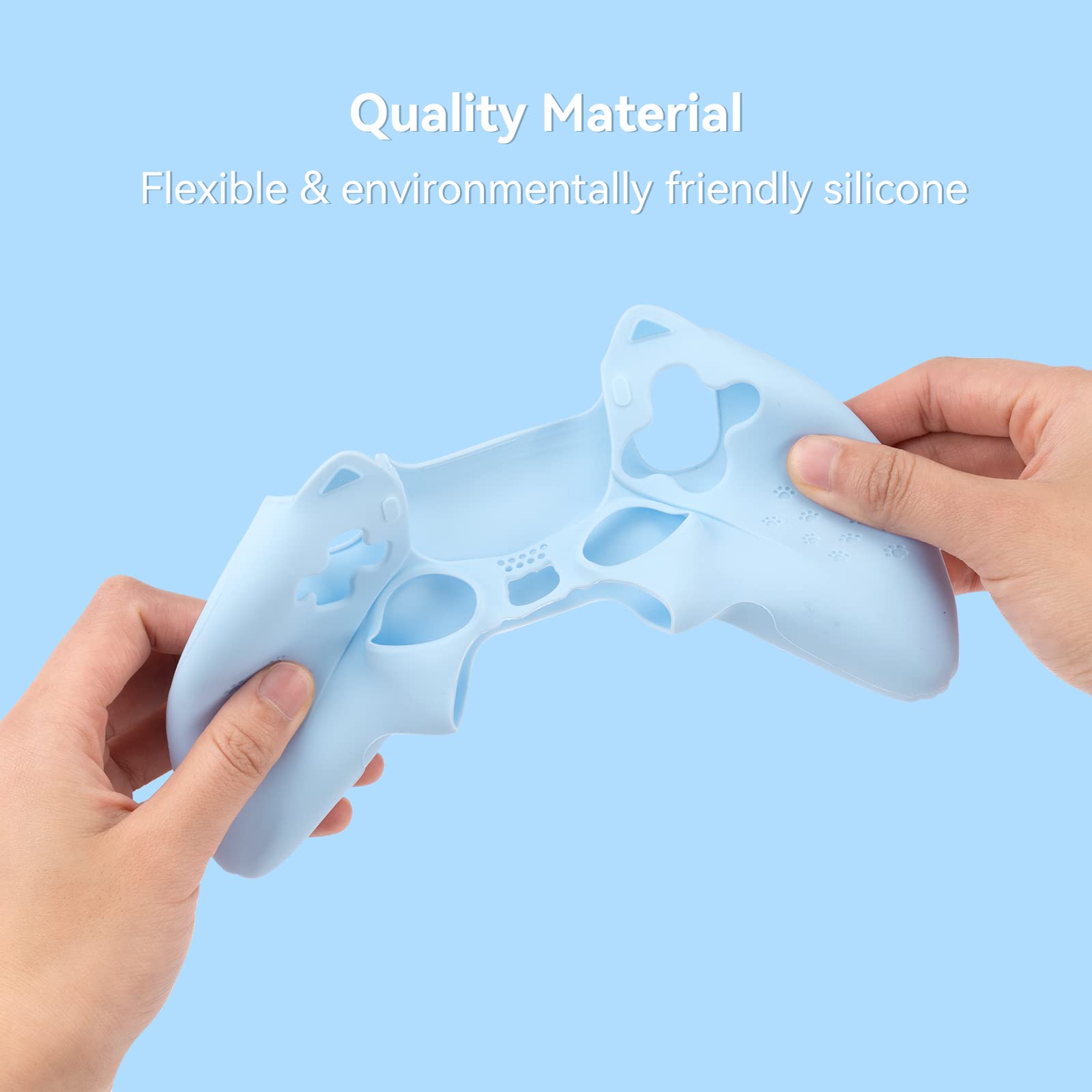 GeekShare Cute Cat Paw PS5 Controller Skin Set Anti-Slip Silicone Protective Cover Skin Case for PS5 Wireless Controller with 2 Thumb Grip Caps and 1 Sticker (Blue)