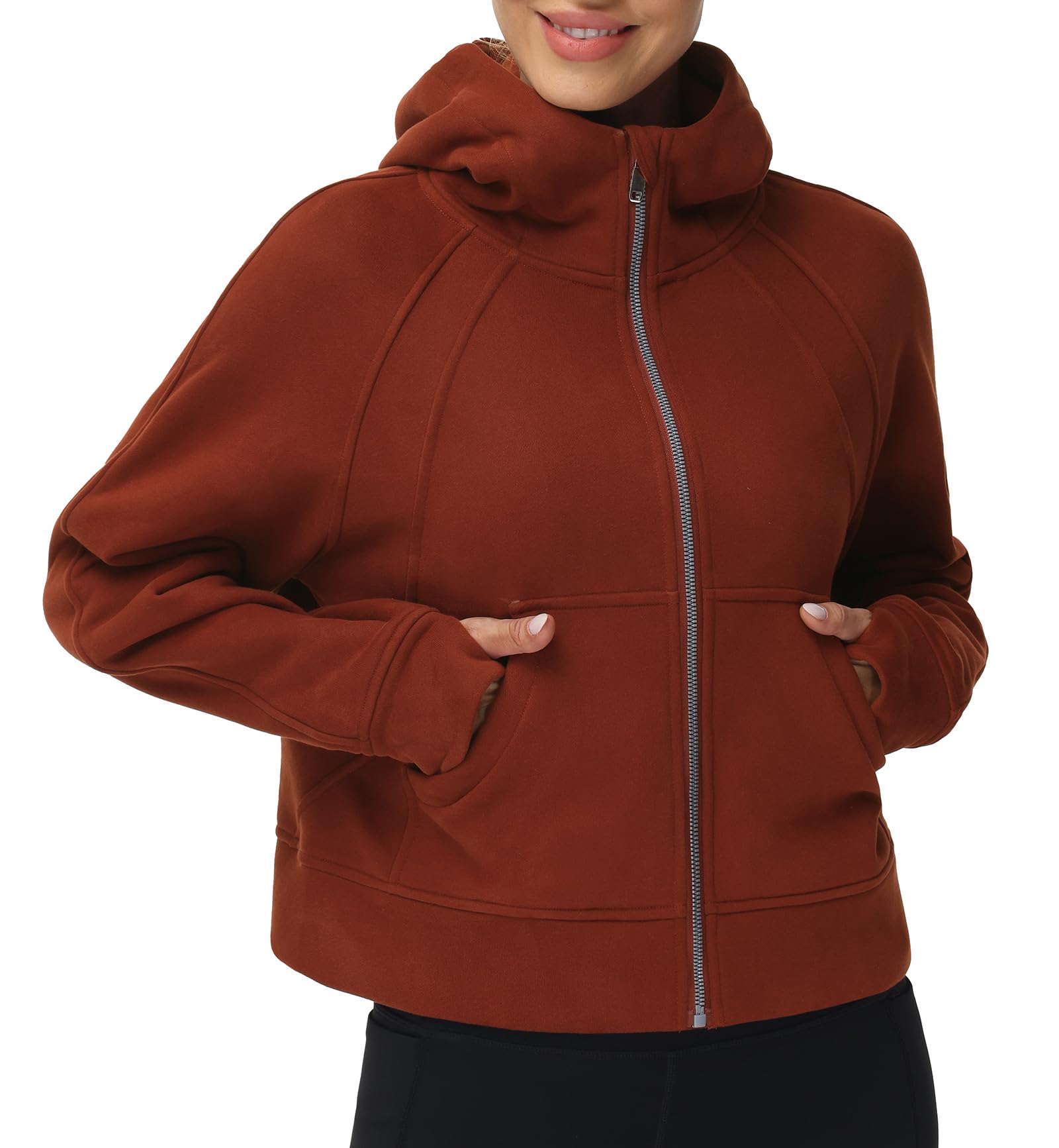 Photo 1 of THE GYM PEOPLE Women's Full-Zip Up Hoodies Jacket Fleece Workout Crop Tops Sweatshirts with Pockets Thumb Hole
