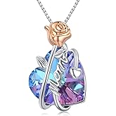 925 Sterling Silver Sister/Mom/Grandma/Wife/Nurse Rose Flower Crystal Necklace Jewelry for Her